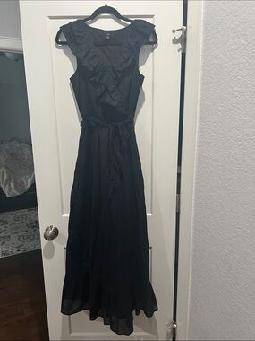 J. Crew Black Ruffle Wrap-Front Maxi Dress